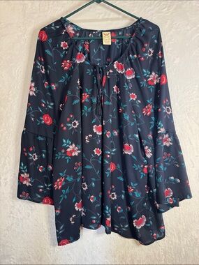 Faded Glory Navy Floral Tunic Blouse 2X